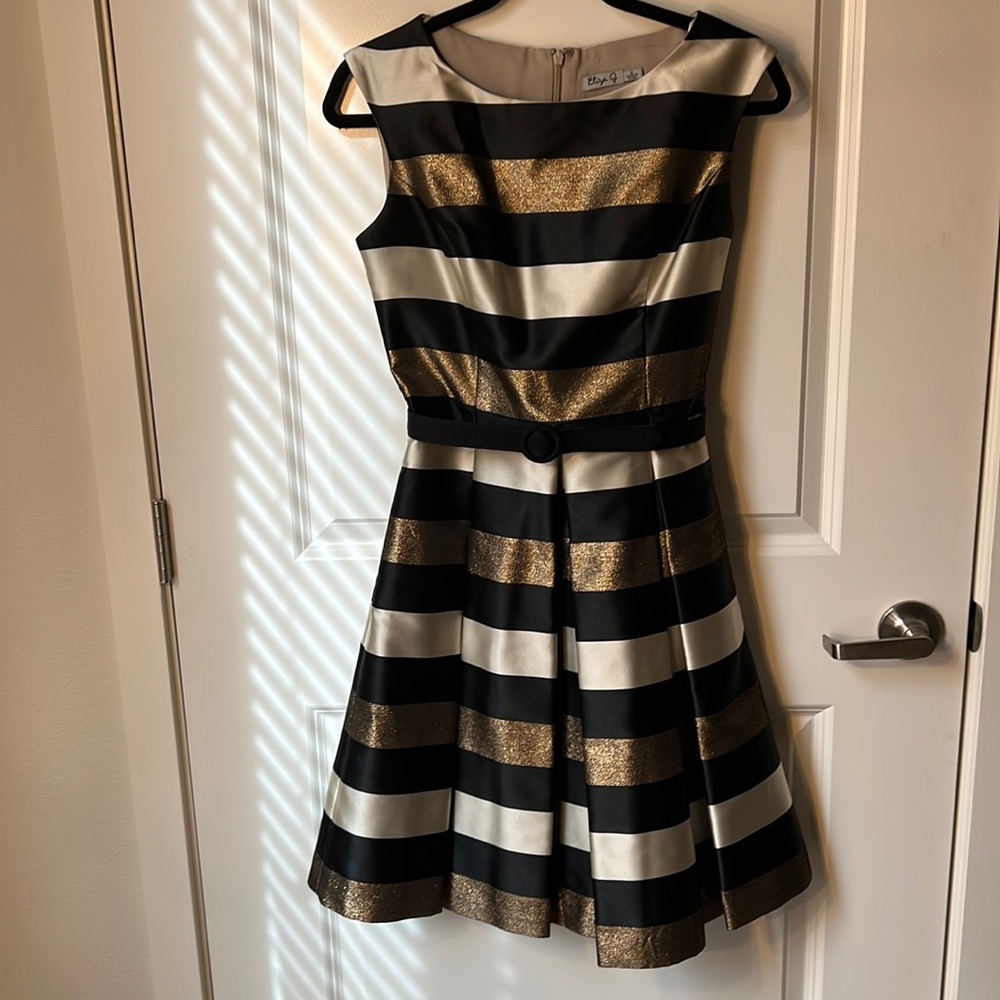 Eliza J gold, black, and tan party dress, size 2